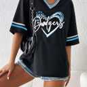 Baseball Shirt Women Oversized Baseball Mom Tshirts Game Day Short Sleeve Casual Loose Graphic Tees Tops (Black, L)