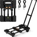 Folding Hand Truck 500 LB, Portable Heavy Duty Dolly Cart with 4 Wheels (2 with Brake) & Extendable 26" Plate, Collapsible Luggage Trolley with 2 Elastic Straps for Travel, Moving, Camping