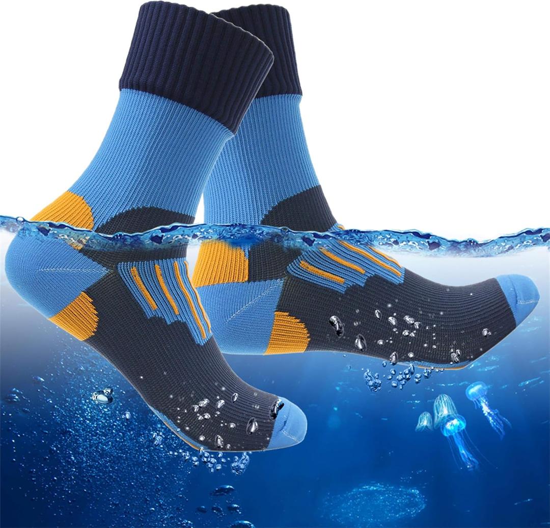 RANDY SUN Waterproof Socks, Unisex Hiking Wading Trail Running Kayaking Crew Socks (Blue, L)