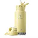 IDEUS Insulated Stainless Steel Water Bottle with 2 Leak-Proof Lids, Thermal Water Flask for Hiking Biking, 32oz, Light Yellow