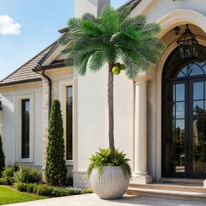10ft Tall Artificial Phoenix Palm Tree with 3 Coconut Fruits, Large Fake Tropical Silk Tree Outside, Fake Tree Perfect for Indoor Outdoor Patio Poolside Yard Doorway Home Office Decor