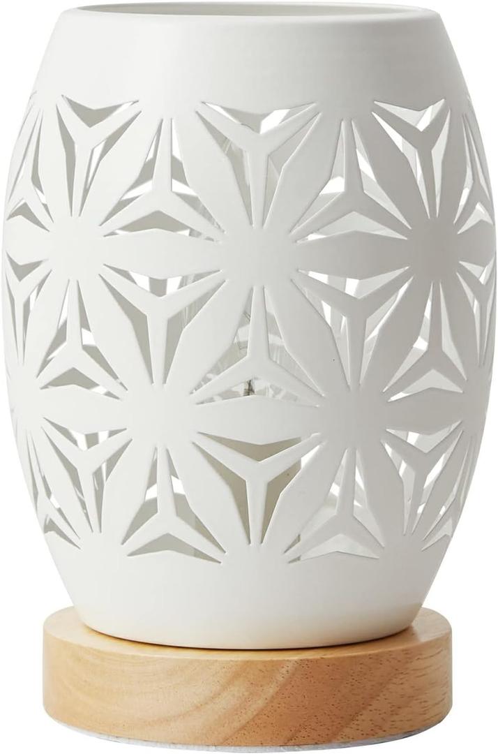 OuXean Bedside Table Lamp, Small Night Light Metal Lampshade and Wood Base, E12 40W Desk Lamp for Bedroom Living Room Home Decor Office Restaurant Bar, White, Without Bulb