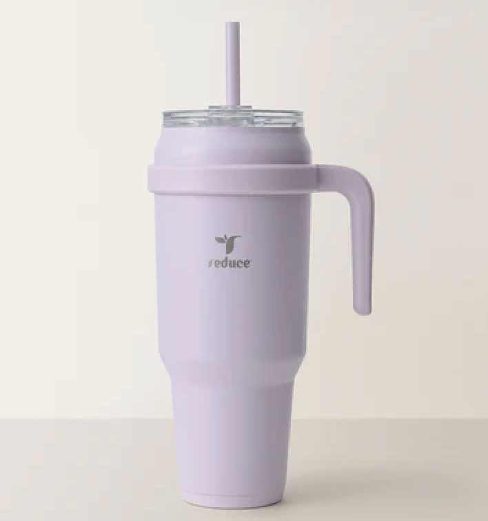 REDUCE Chiller Vacuum Insulated 40 oz Tumbler with Spill-Proof Silicone Straw - Sustainable Tritan Lid with Water Intake Markers - Soft Sit Base Travel Mug - Dishwasher Safe - Gentle Lavender