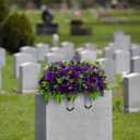 Artificial Headstone Flower Saddle, Silk Cemetery Flowers Saddles, Artificial Rose Bouquet Grave Memorial Flowers with Headstone Flower Saddle for Graveyard Headstones Decoration (Purple)