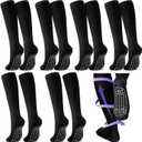 Xtinmee 6 Pairs Compression Socks for Women Men 20-30 Mmhg Non Slip Grips Hospital Compression Sock for Nurses Pregnancy (Black)