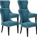 Wingback Chair Covers, Velvet Stretch Tufted Wingback Chair Cover Slipcover, Reusable Protector Arm Dining Chairfor Dining Room Banquet Home Decor, Machine Washable (Blue, Set of 4)