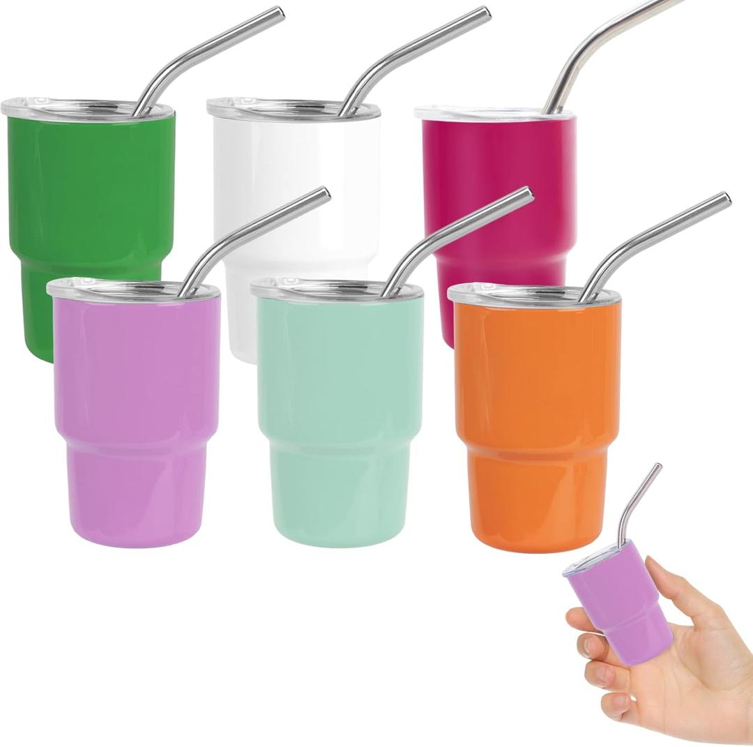 Cute Shot Glasses Set with Straw 2 oz, Mini Shot Tumblers with Lid and Straw, Funny Gifts for Women(6 Pack-B)