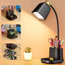 LED Desk Lamp with USB Charging Ports & Organizer, Small Table Lamps for Home Office/Bedroom/College Dorm Room,Gooseneck Desk Light with Charger for Study/Reading/Craft/Work/Task, Dorm Room Essentials