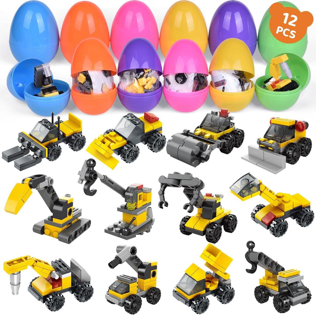 FUN LITTLE TOYS 12PCS Building Blocks Easter Eggs for Easter Egg Hunt Easter Basket Stuffers for Kids