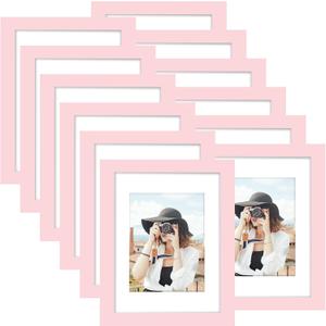 Picrit 8x12 Picture Frame Set of 12, Display 6x8 with Mat or 8x12 without Mat, Photo Frames for Wall Mounting or Table Top Display, Pink