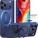 TORRAS Ostand for iPhone 17 Pro Max Case with Sturdy Stand, Camera Control Cover Compatible with MagSafe, Military Grade Protection, Translucent Slim Phone Case for iPhone 17 Pro Max 6.9", Deep Blue