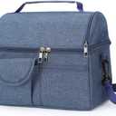 Large Insulated Lunch Bag for Women Men, Insulated Lunch Tote Bag with Adjustable Shoulder Strap, Dual Compartment Lunchbox, Reusable Lunch Cooler Bag for Work, Picnic (Navy Blue)
