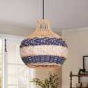 9.8" Rattan Woven Pendant Light, Adjustable Coastal Lamp Shade, Farmhouse Small Chandelier Vintage Hanging Lighting Fixture for Kitchen Island Bedroom Dining Living Room