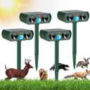 4 Pack Ultrasonic Animal Repeller Outdoor Solar Deer Repellent Ainmal Cat Deterrent with Motion Sensor to Repel Squirrel Dog Rabbit Raccoon Repellent for Yard Garden