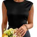 SweatyRocks Women's Elegant Sleeveless Round Neck Satin Blouse Solid Zipper Back Shirt Tank Top Black M