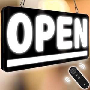 LED Open Sign for Business, 24"x12" With Remote, IP54 Waterproof Extra Bright White Light for Window Storefront Shop Store Semi-outdoor - Black/Cold White