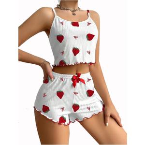 UNIQUEONE Cute Pajamas for Women Strawberry Print PJ Set Crop Cami Tops and Shorts Set 2 Piece Lounge Sets (Medium, White) UNIQUEONE Cute Pajamas for Women Strawberry Print PJ Set Crop Cami Tops and Shorts Set 2 Piece Lounge Sets (Medium, White)