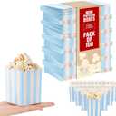 Juvale Mini Popcorn Boxes 100 Pack - Blue and White Striped Small Popcorn Containers for Party Favors, Movie Nights, Carnival Decorations, Circus Themes, and Snack Bars - Easy Assembly Paper Boxes