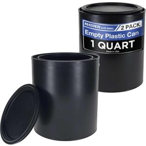 Master Elite 1 Quart Empty Plastic Paint Can Bucket, Pack of 2 - Triple Lock Airtight Lid Seal, 32 fl. oz. All-Plastic Coating Storage Container Can - Pail Handle, Dent & Rust Proof, Odor Resistant
