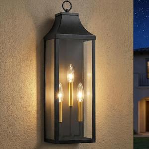 24" Extra Large Outdoor Wall Light, Black Outside Porch Light Fixture