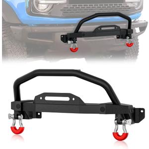 Front Bumper Bull Bar with Winch Mount & D-rings Compatible for 2021 2022 2023 2024 2025 2026 Ford Bronco (ONLY for Steel Modular Front Bumper), Brush Guard Winch Mounting Plate, Black
