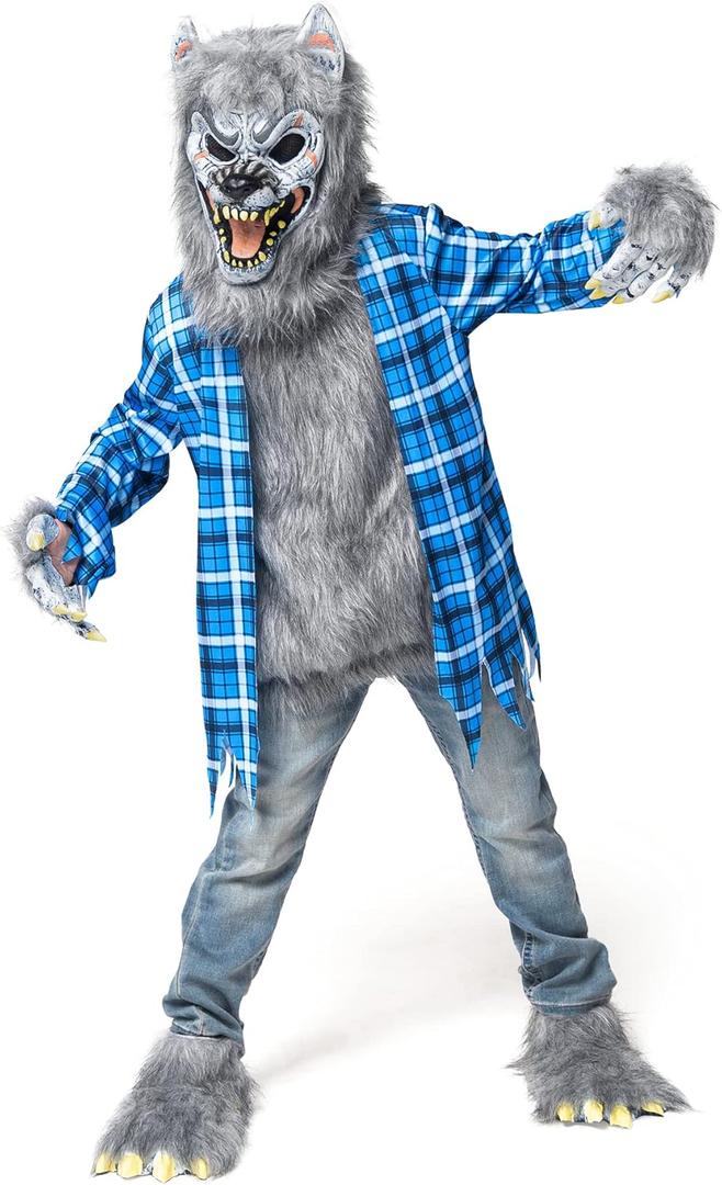 Spooktacular Creations Halloween Kids Werewolf Costume with Mask, Wolf Costume for Halloween Dress Up Parties, Festivals (L)