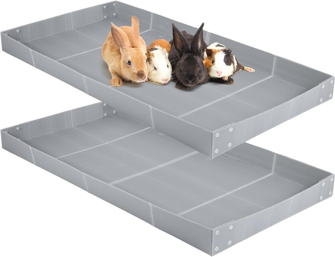 Wenqik 2 Pcs Guinea Pig Cage Liner Corrugated Plastic Cage Liner Base 2 x 4 Panel Size for Small Animals Hedgehogs Rabbits Tray, 55 x 27 Inch (Grey)