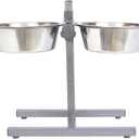 Iconic Pet Adjustable H-Design Double Diner - Non-Skid Rubber Base Noise Free Stable Dog Food Stand with 2 Quart/ 64 oz Stainless Steel Elevated Dog Food Bowls for Proper Growth & Digestion