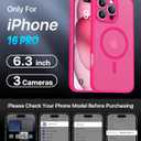 Magnetic for iPhone 16 Pro Case,Upgraded [Full Camera Protection][Compatible with Magsafe][Military Grade Protection] Shockproof Slim Translucent Matte Phone Case for iPhone 16 Pro,Hot Pink