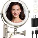 9" Wall Mounted LED Lighted Makeup Vanity Mirror - 4000mAh Rechargeable Double Sided 1X/30X Magnifying Mirror, 3 Color Lights Touch Dimmable, Height Adjustable Extended Arm 360 Swivel Bathroom Mirror