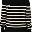KIRUNDO Women's Striped Sweaters 2024 Fall Winter Outfits Crewneck Ribbed Knit Pullover Trendy Tops with Metal Buttons (Black,Small)