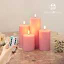 LUSHARBOR Flameless Candles, 4 Pack Battery Operated Candles with Remote, Real Wax LED Fake Candles with Timer Flickering for Christmas Wedding Home Party D3 H 5" 6" 7" 9" Pink