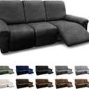 Recliner Sofa Slipcover with Pockets 8-Piece Stretch Recliner Covers 3-Seater Leather Look Reclining Couch Cover Spandex Fabric with Elastic Bottom, Pet Friendly(Recliner Sofa, Dark Grey)