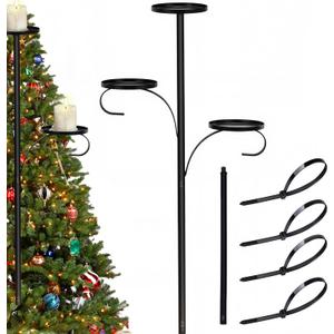 Christmas Tree Candle Holder for Big Flameless Candles, 32.4 Inch Black Triple Shelf Christmas Tree Topper, Candle Tree Topper Holder, Christmas Tree Decorations for Candles, Gift Boxes