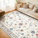 WITSHOCK Living Room Area Rugs 9x12: Washable Rug Boho Soft Non-Slip Low Pile Stain Resistant Foldable Carpet for Bedroom Playroom Dining Room Office Kitchen Home Decor Rug-Multicolored Camel