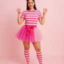Cozypower Carnival Pink Striped Cat Costume Accessories Set Skirt Tutu Socks Ear Headband for Halloween Cosplay Dress up (Medium)