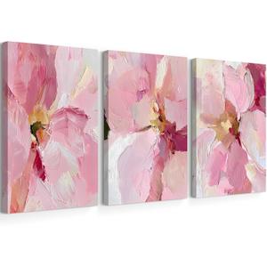Abstract Floral Wall Art Pink Flower Canvas Pictures Modern Wall Decor Blush Pastel Pink Prints Peony Painting Minimalist Poster Botanical Artwork for Bedroom Living Room 16x24x3 Inch Ready to Hang