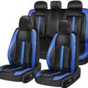 Coverado Leather Car Seat Covers Full Set & Carbon Fiber, Waterproof and Durable All Weather Protector, Universal Fit for SUV, Pickup Truck, Sedan, Automotive Vehicle Interior, Black&Blue