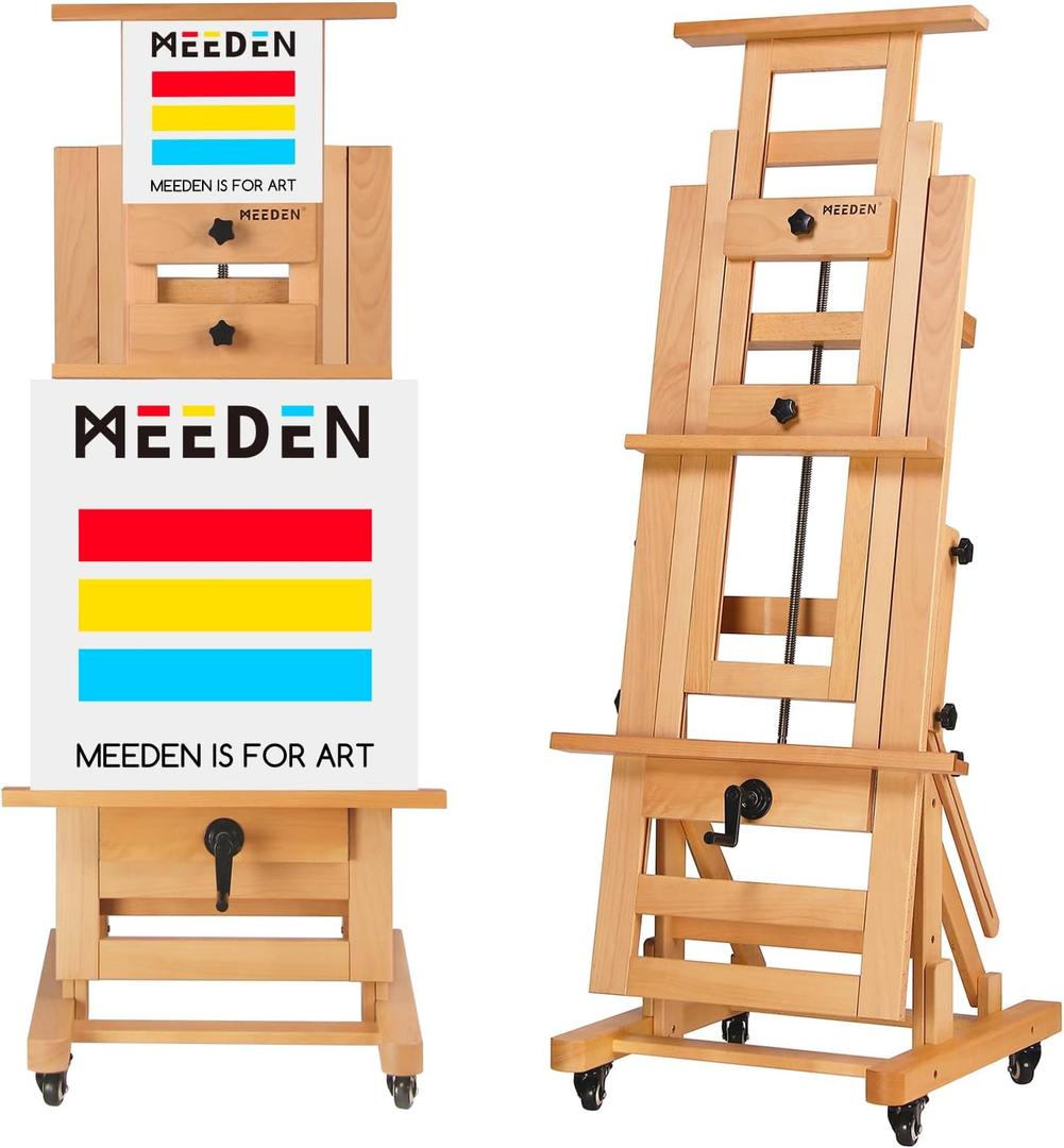 MEEDEN Extra-Large Artist Easel, Heavy Duty Painting Easel, Solid Beech Wood Professional H-Frame Easel, Movable and Tilting Flat Art Easel Stand for Adults, Holds Art Canvas Up to 76.7"