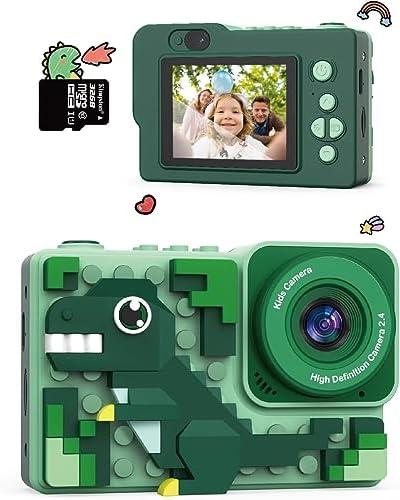 Kids Dinosaur Digital Camera Toys: Kizeefun 3-12 Year Old Boys Girls for Christmas Birthday, Mini HD Selfie Video Baby Camera for 3 4 5 6 7 8 9 Toddler Children with 32GB Card