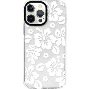 NITITOP Compatible for iPhone 14 Pro Max Case Cute Flower Floral Clear for Women Girl Hibiscu Design Ultra Slim Artistic Shockproof Soft TPU Anti-Yellow Protective Phone Cover - White