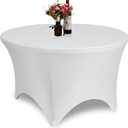 GFCC 4 Foot (48") Table White Round Stretch Tablecloth Spandex Fitted Stretchable Elastic Tablecloth
