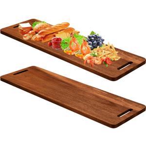 2 Pcs Large Acacia Wooden Charcuterie Boards with Handle 36 x 12 Inch