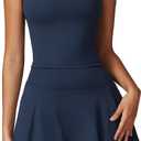 ABOCIW 2 Piece Tennis Dresses for Women Side Slit Mini Skirt Set Racerback Workout Crop Tank Top Golf Outfits, Navy Blue, Medium
