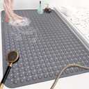 Shower Mat Non Slip: 47.2 x 31.5 Inch Extra Large TPE Shower Mats for Inside Shower - Anti Slip Shower Stall Matt with Drain Hole and Suction Cups for Elderly (Grey)
