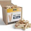 ALBO Wooden Dowel Pins 3/8 x 1 1/2 inch Fluted Wood Dowels Rods 150 Pack Hardwood Crafts Dowel Pegs