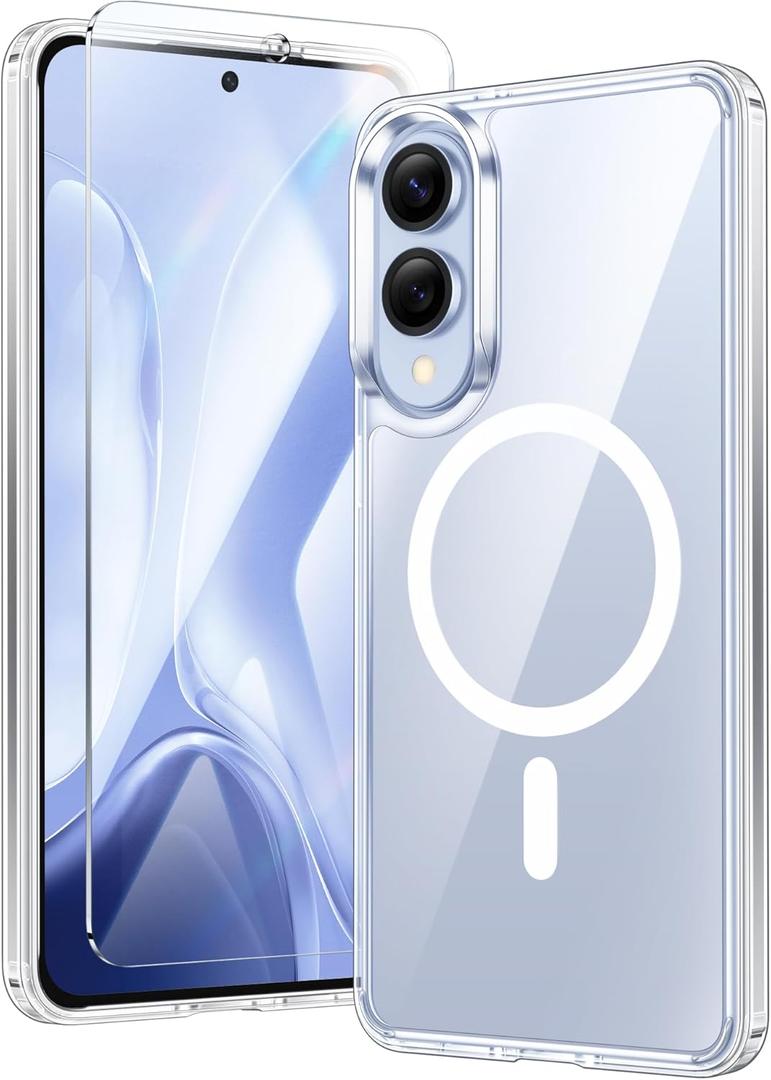 FNTCASE for Samsung Galaxy S25-Edge Case: Clear Magnetic Military Grade Drop Protection Anti Yellowing Cell Phone Cover - Rugged Shockproof Protective Bumper Transparent Phonecase