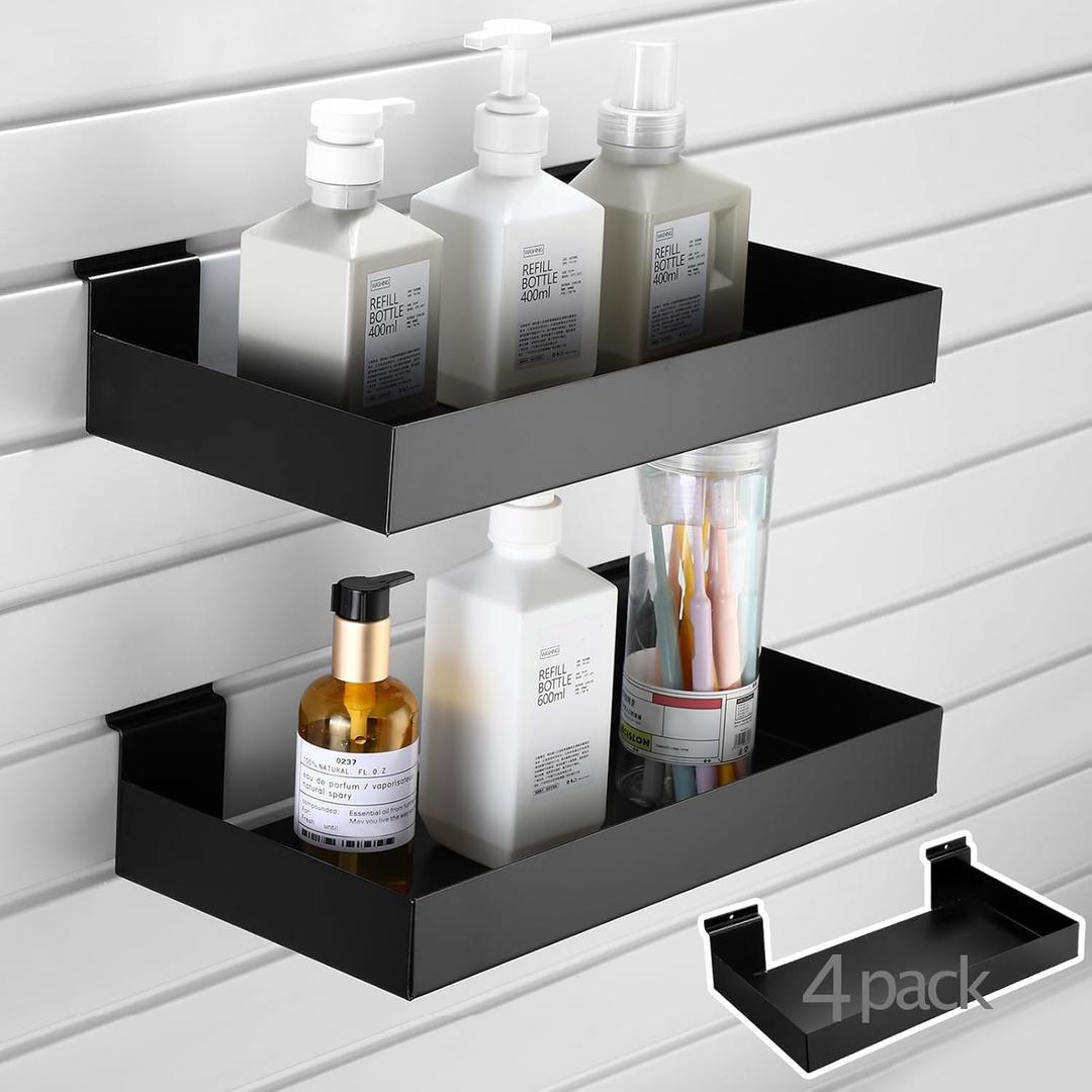 4 Pack Slatwall Shelves, 15.7 x 7.9 Inch Metal Rectangular Slatwall Shelf Organizer Hanging Panel Accessories for Garage Store Room Office Storage Boutiques Retail Display(Black)