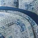 NEWLAKE Cotton Bedspread Quilt Sets-Reversible Patchwork Coverlet Set, Blue Classic Bohemian Pattern,California King Size