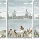 SKYSUKEY Watercolor Duck Hunting Nursery Decor, Set of 3 Mallard Duck Wall Prints, Nursery Wall Decor for Little Boys Girls Room, Rustic Outdoor Hunter Themed Decor, Framed Canvas Wall Art 12"x16"